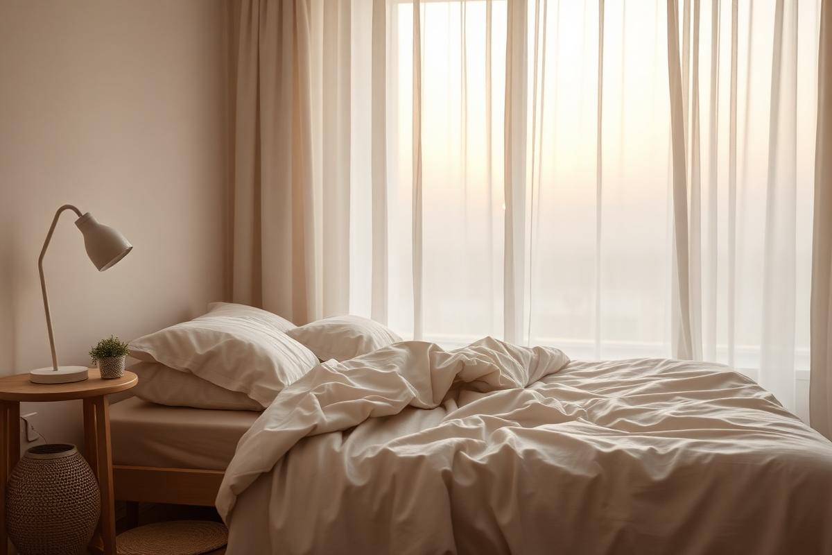 A calm bedroom with soft morning light